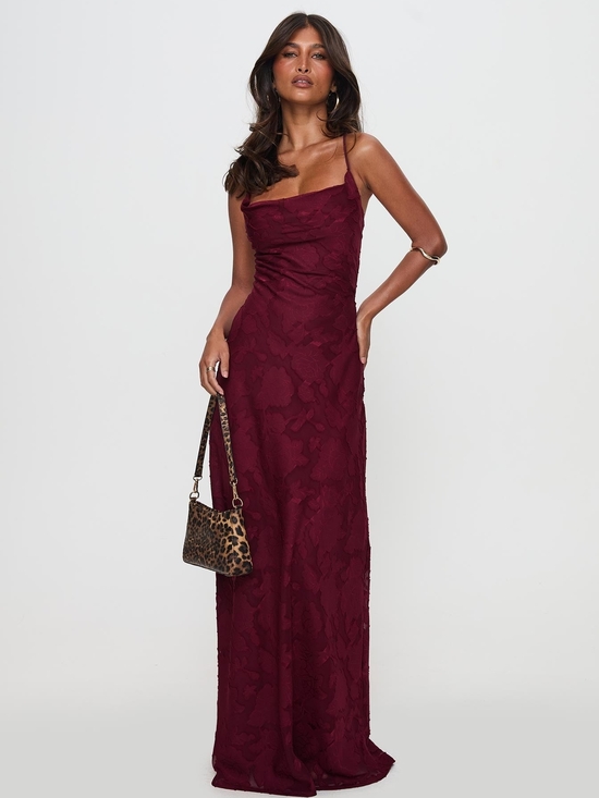 Princess Polly Dresses & Skirts - Princess Polly Burgundy Floral Lace Maxi Slip Dress